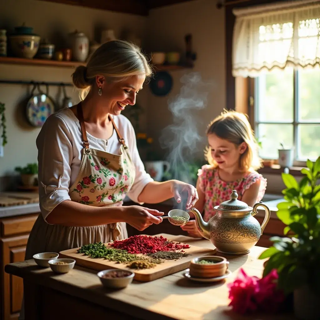 A teafőzés folyamatának részletei a természetes összetevőkkel.